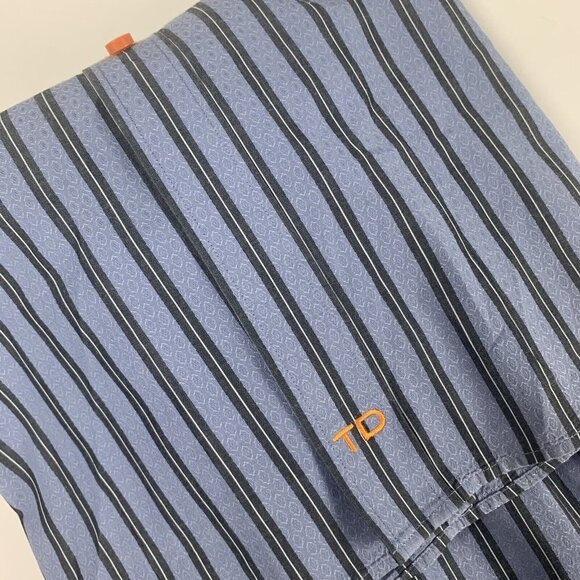 Thomas Dean Mens Shirt Large Blue Striped Long Sleeve Button Flip Cuff Dress - Picture 7 of 7